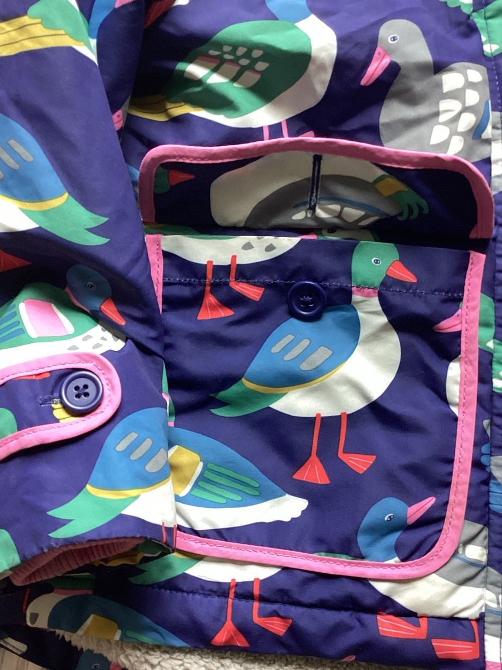 Mini Boden Purple Seagull-Print Hooded Raincoat with Sherpa Lining - Picture 2 of 8